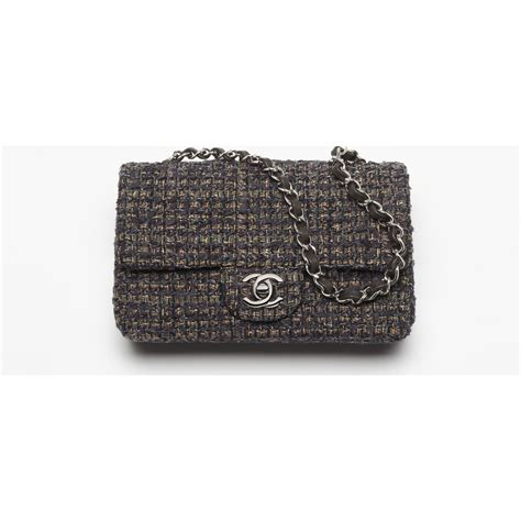 chanel tweed borsa|Mini classic handbag, Wool tweed & gold.